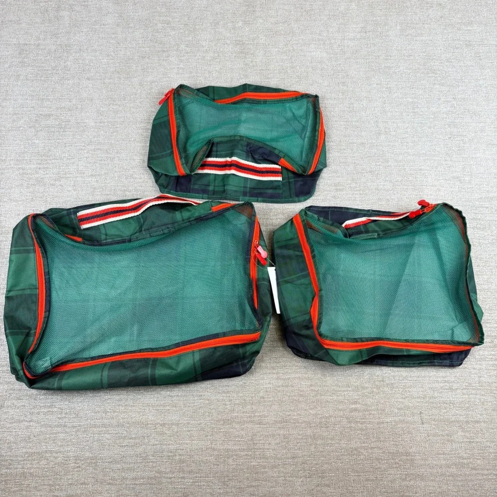 BRAND NEW American Eagle Packing Cubes Unisex OS Plaid Green 3PC Set NWT Travel